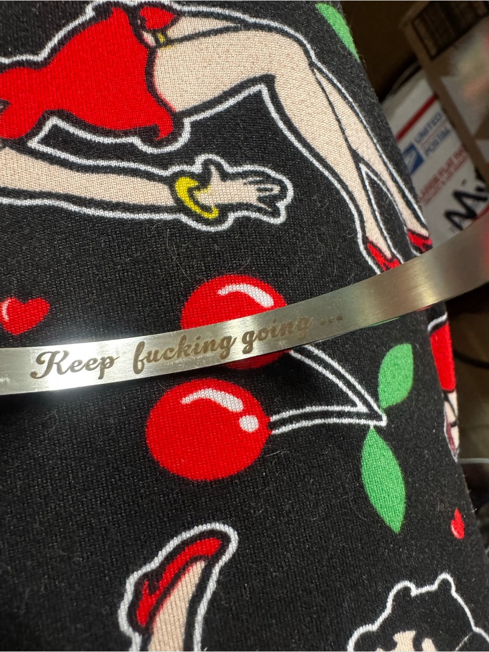 Engraved Silver Cuff Bracelet - "Keep fucking going..."